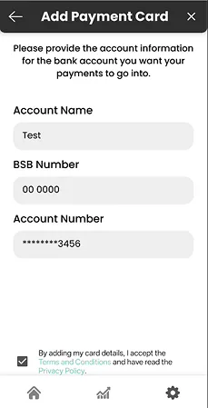 Old Bounce driver app screen: add payment card